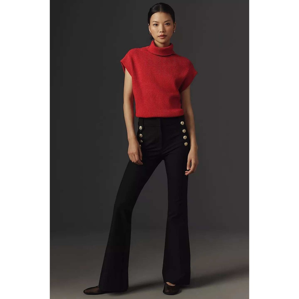 Derek Lam 10 Crosby Pants Womens 8 Robertson Flare Black Gold Button Sailor